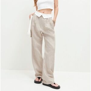 REFORMATION Stevie High Rise Foldover Wide Leg Linen‎ Pant in Oatmeal